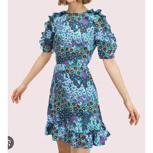 Kate Spade Pacific Petals Smocked Silk Floral Dress Size 00 Designer MSRP $428